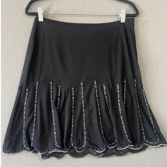 Express Skirt Women's 6 Black Scallop Beaded Flowy Swing Side ZIp - Picture 1 of 5